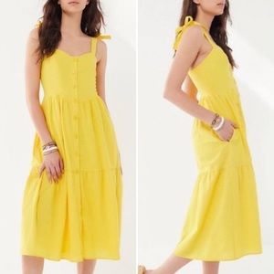 Urban Outfitters yellow Positano Dress XS 100% cotton neck tie front slit button